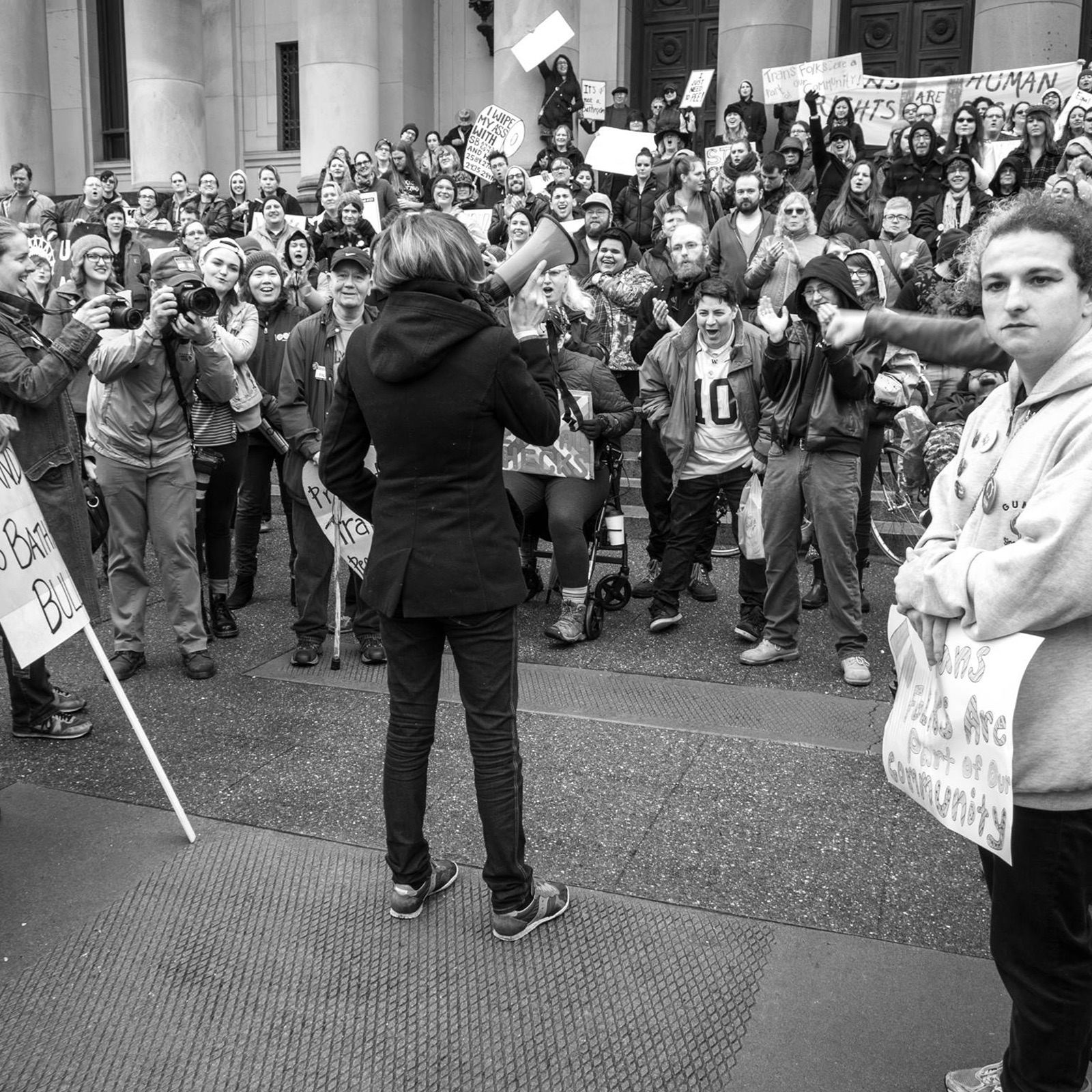Danni speaking at the fighting transmisogyny rally at the Washington State Capitol, 2016